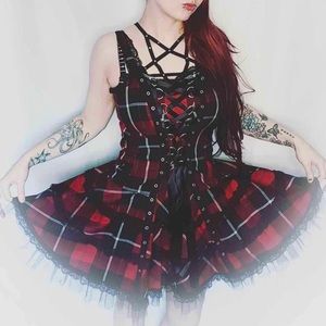 HELLBUNNY HARLEY TARTAN DRESS